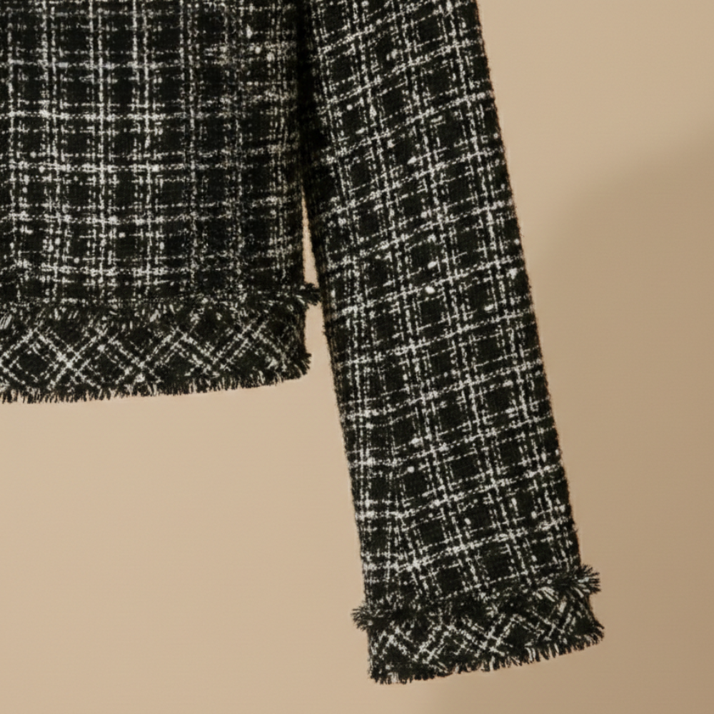 Tweed Check Round Neck Button Front Cropped Jacket 6