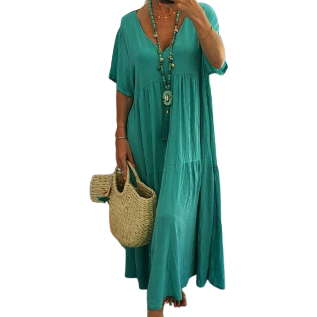 V-Neck Short Sleeve Tiered Boho Maxi Dress 7