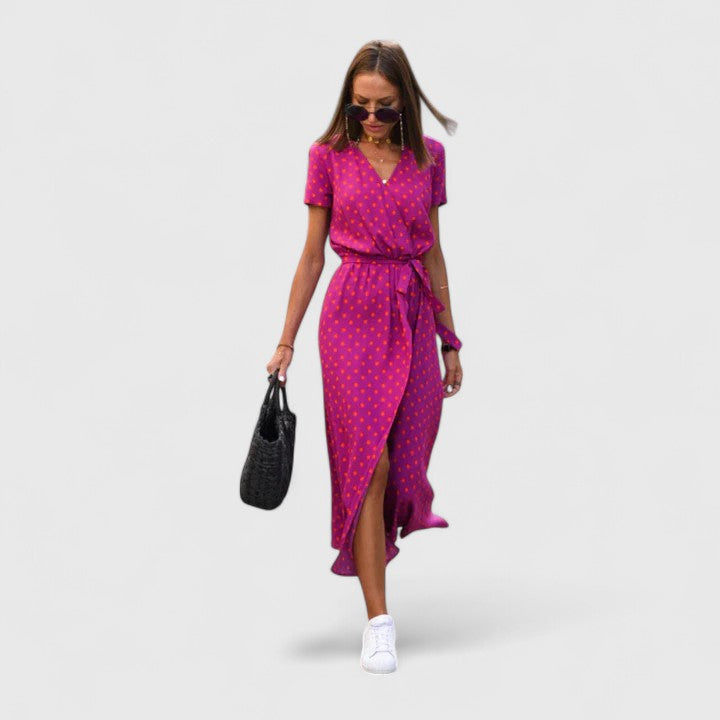 Floral Print Short Sleeve Belted Maxi Dress 5
