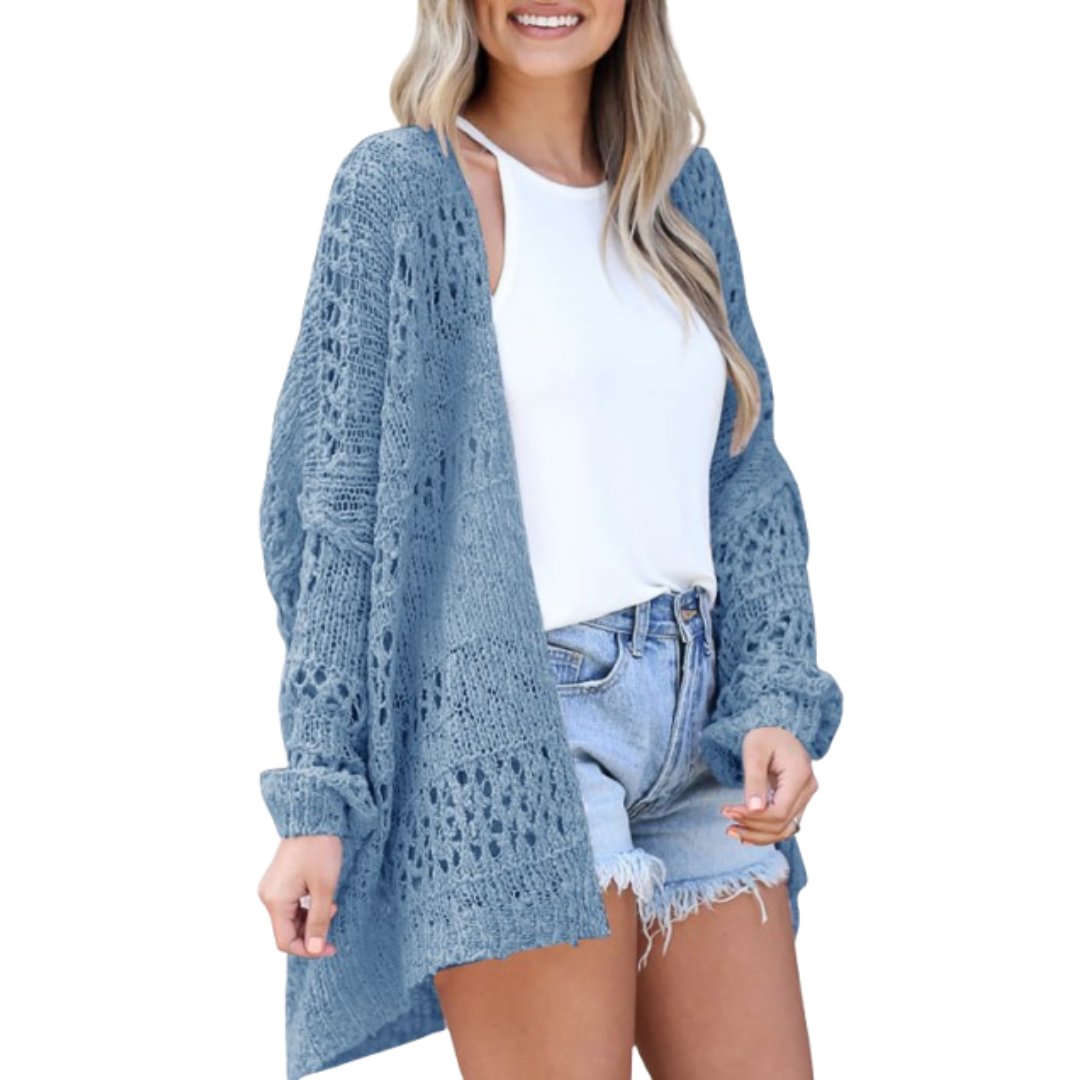 Open Front Pointelle Knit Oversized Cardigan