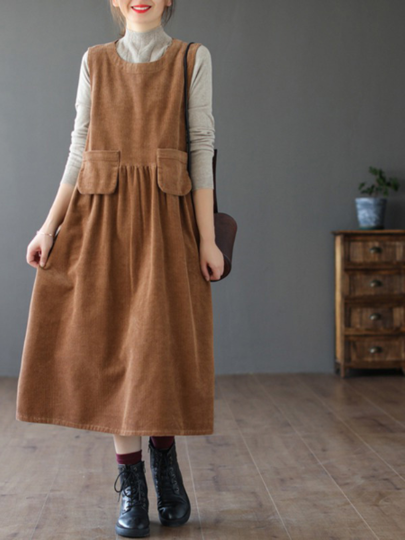 Sleeveless Thin Line Loose Striped Velvet Mid-Length A-Line Dress - View 2