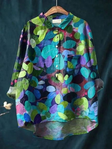 Watercolor Floral Print Long Sleeve Button Blouse 16