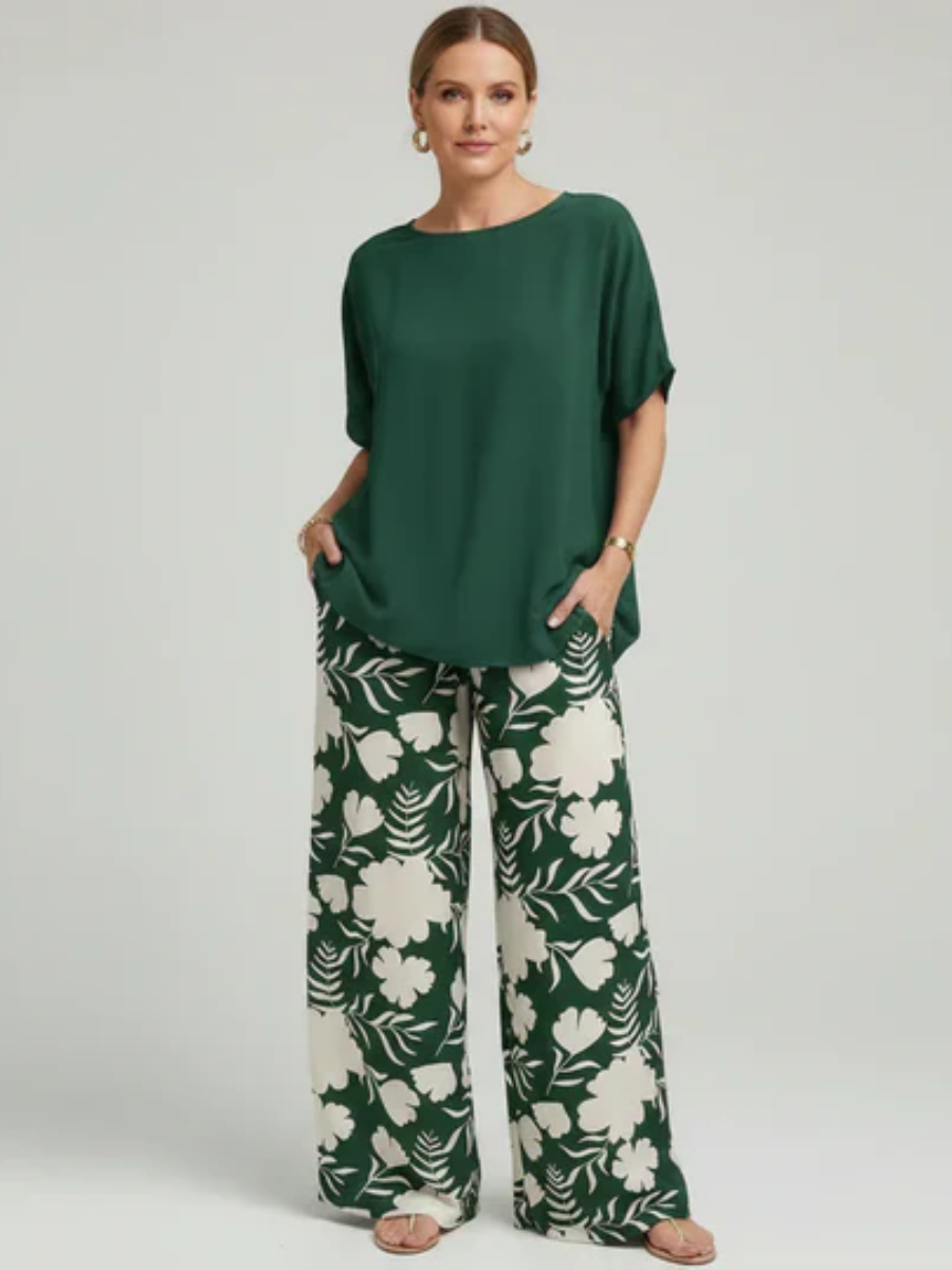 Short Sleeve Top and Floral Wide Leg Pants Two Piece Set 4