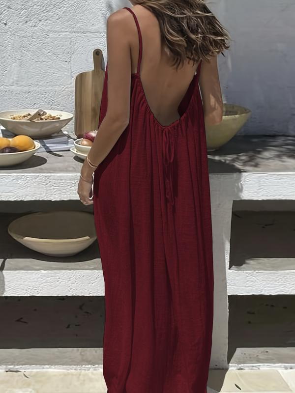 Spaghetti Strap Backless Flowy Maxi Beach Dress 6