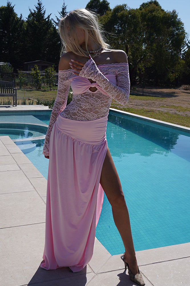Lace Ruched Maxi Dress