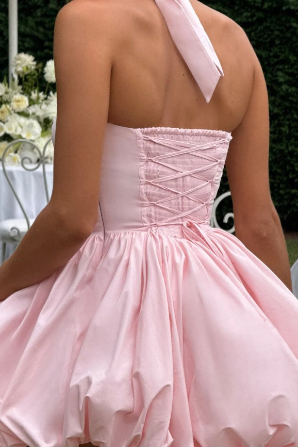 Halter Neck Backless Corset Bubble Hem Mini Dress - View 4