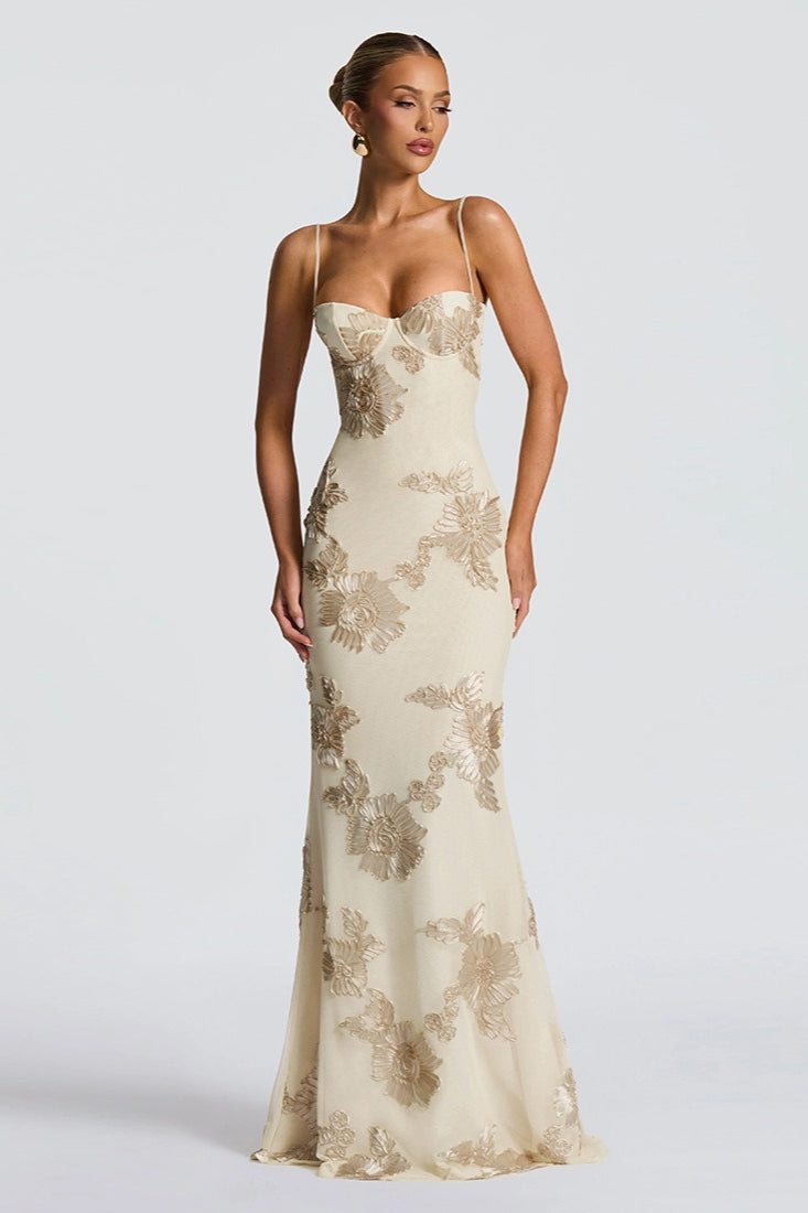 Lace Applique Sweetheart Bustier Mermaid Maxi Party Gown - View 7