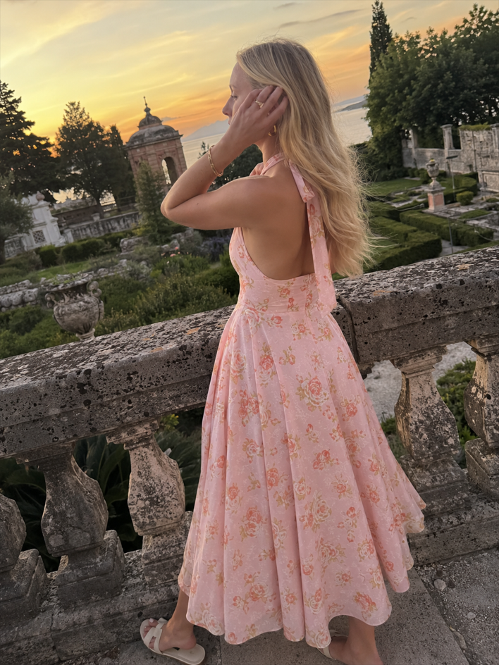 Floral Halter Neck Fit and Flare Midi Dress 3