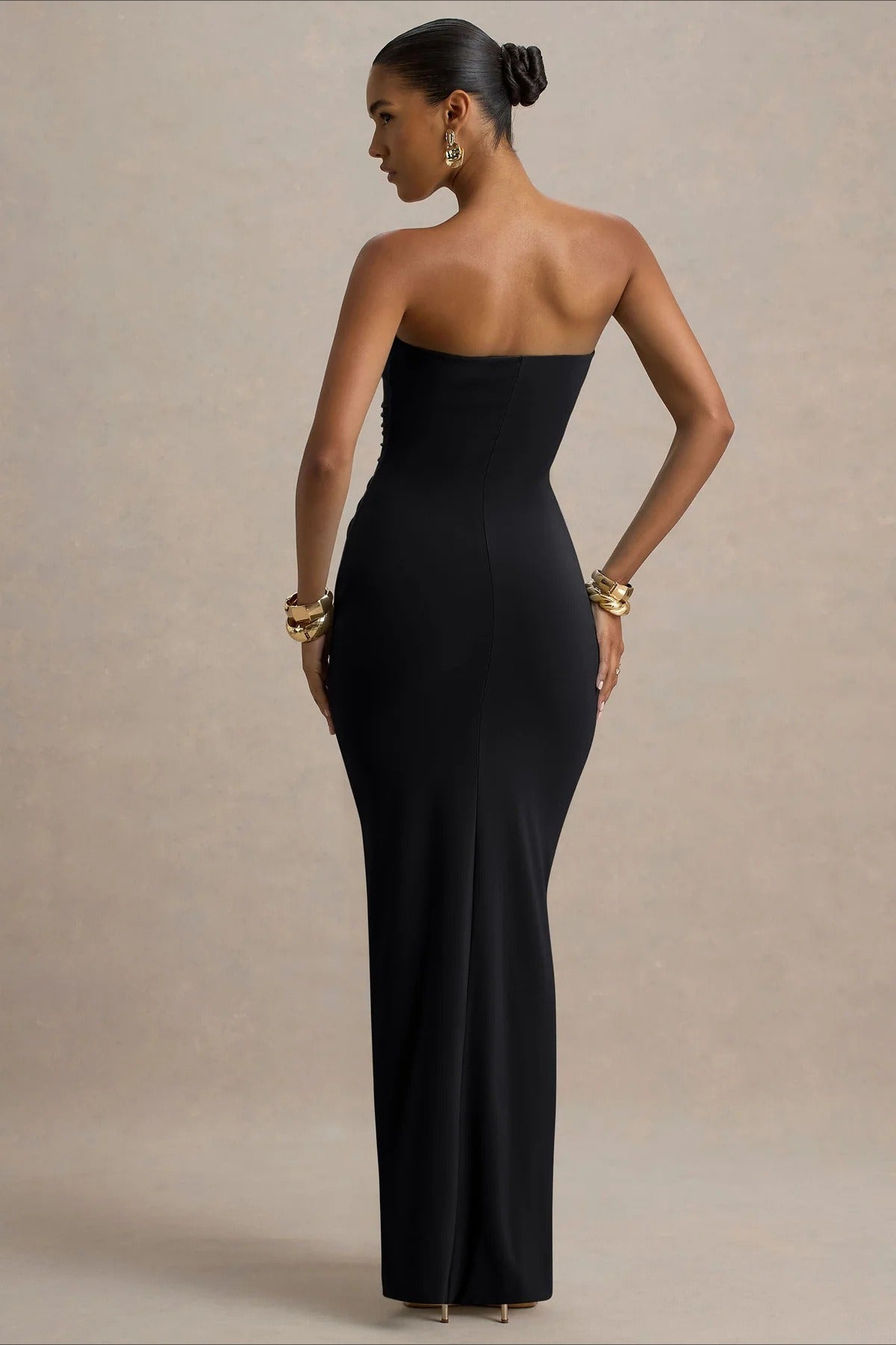 Strapless Sweetheart Ruched Center Drape Panel Column Maxi Formal Gown - View 10