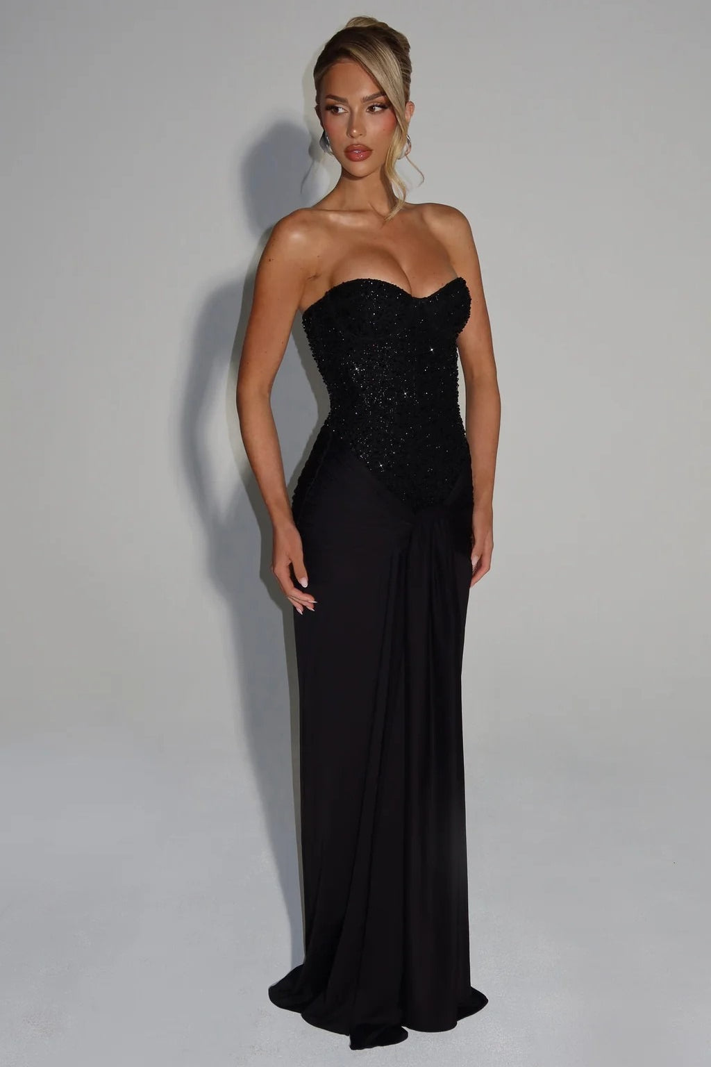 Sequin Strapless Corset Ruched High Split Mermaid Maxi Dress - View 12