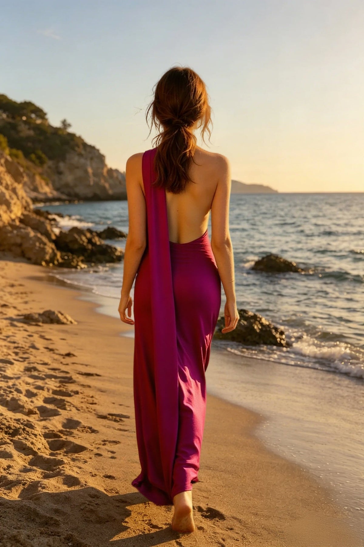 Halter Neck Satin Scarf Collar Maxi Dress - View 2