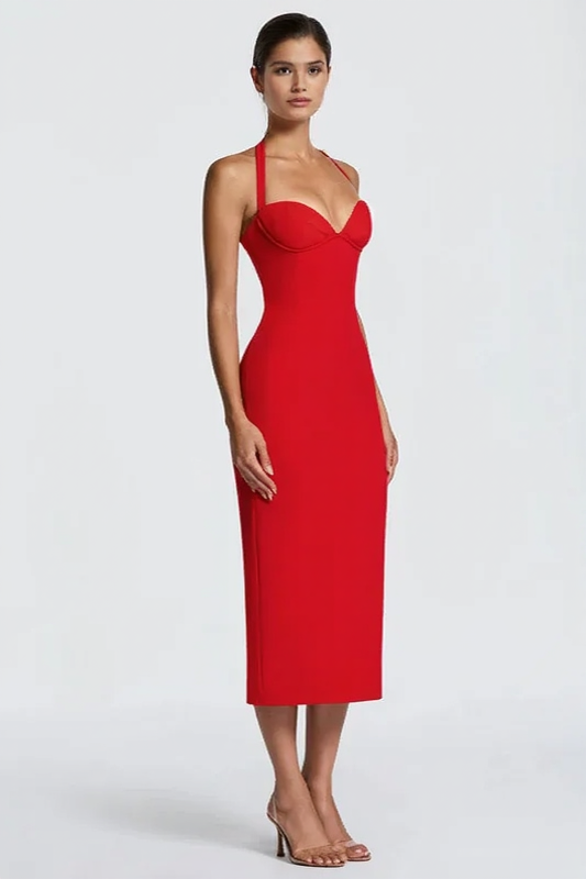 Halter Sweetheart Bustier Bodycon Midi Party Dress - View 2