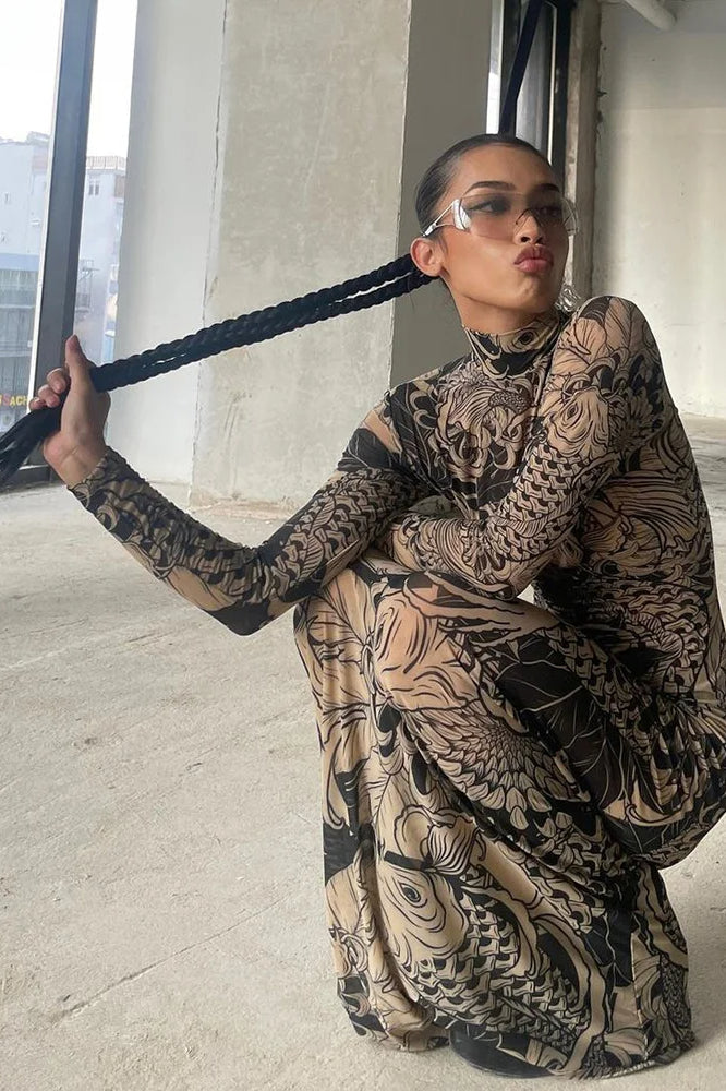 Weird Puss Mesh Print Maxi Dress - View 5