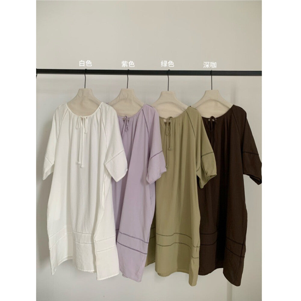 Short Sleeve Drawstring Loose Midi Dress 2