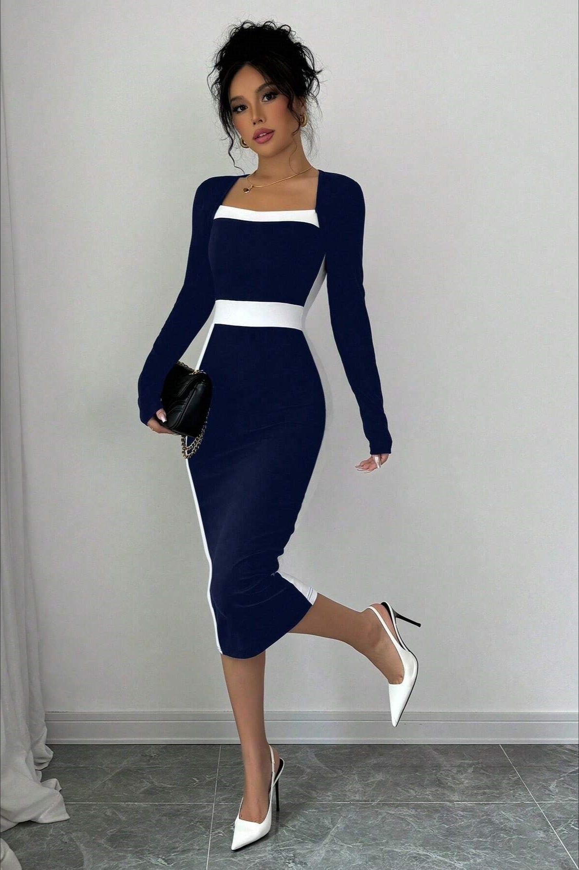 Color Block Panel Bodycon Cocktail Mini Dress - View 7