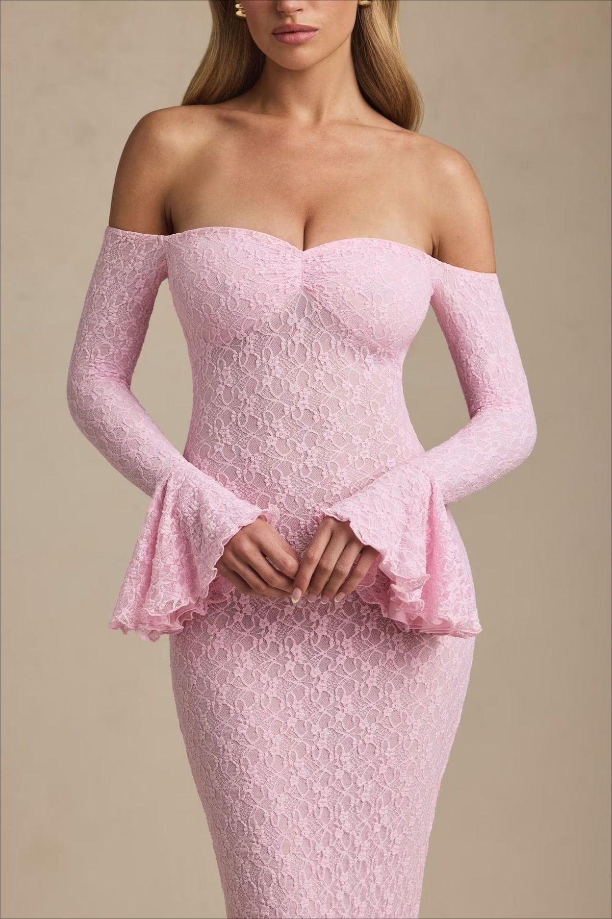 Sequin Off Shoulder Long Sleeve Mermaid Maxi Dress - View 7