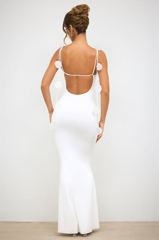 3D Floral Strappy Backless Mermaid Maxi Gown - View 12