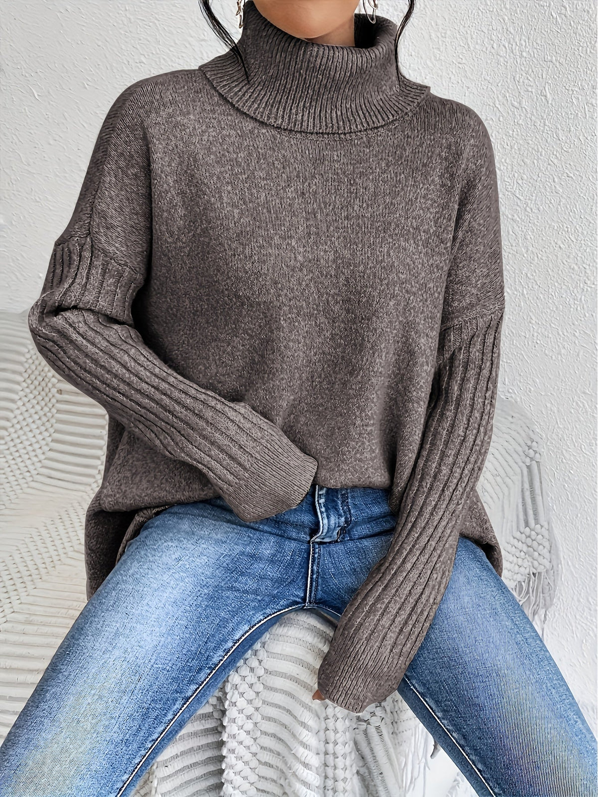 Turtleneck Oversized High Low Tunic Sweater 14