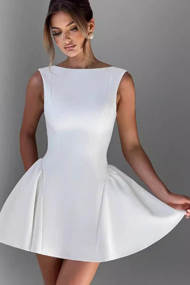 Boat Neck Sleeveless Bubble Hem Fit and Flare Mini Dress - View 2