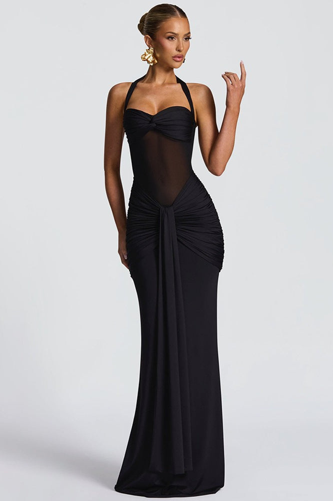 Halter Neck Twist Front Sheer Waist Mermaid Gown - View 8