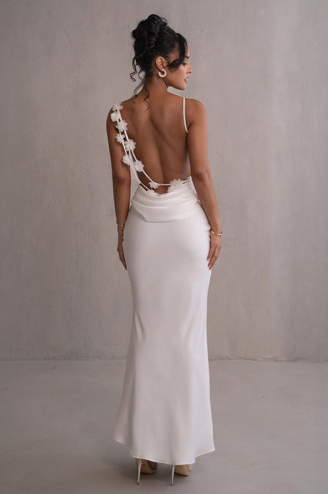 Satin Cowl Neck Spaghetti Strap Bias Cut Bodycon Maxi Dress - View 4