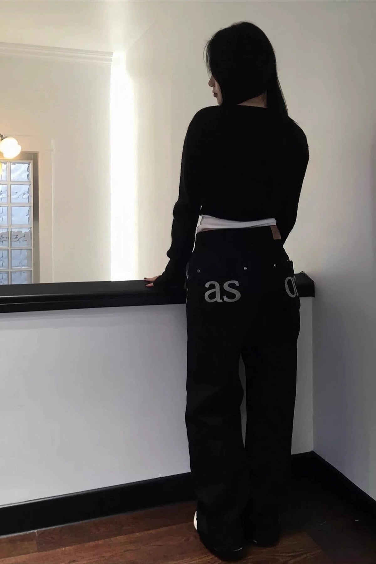 High-Waist Embroidered Wide-Leg Denim Jeans