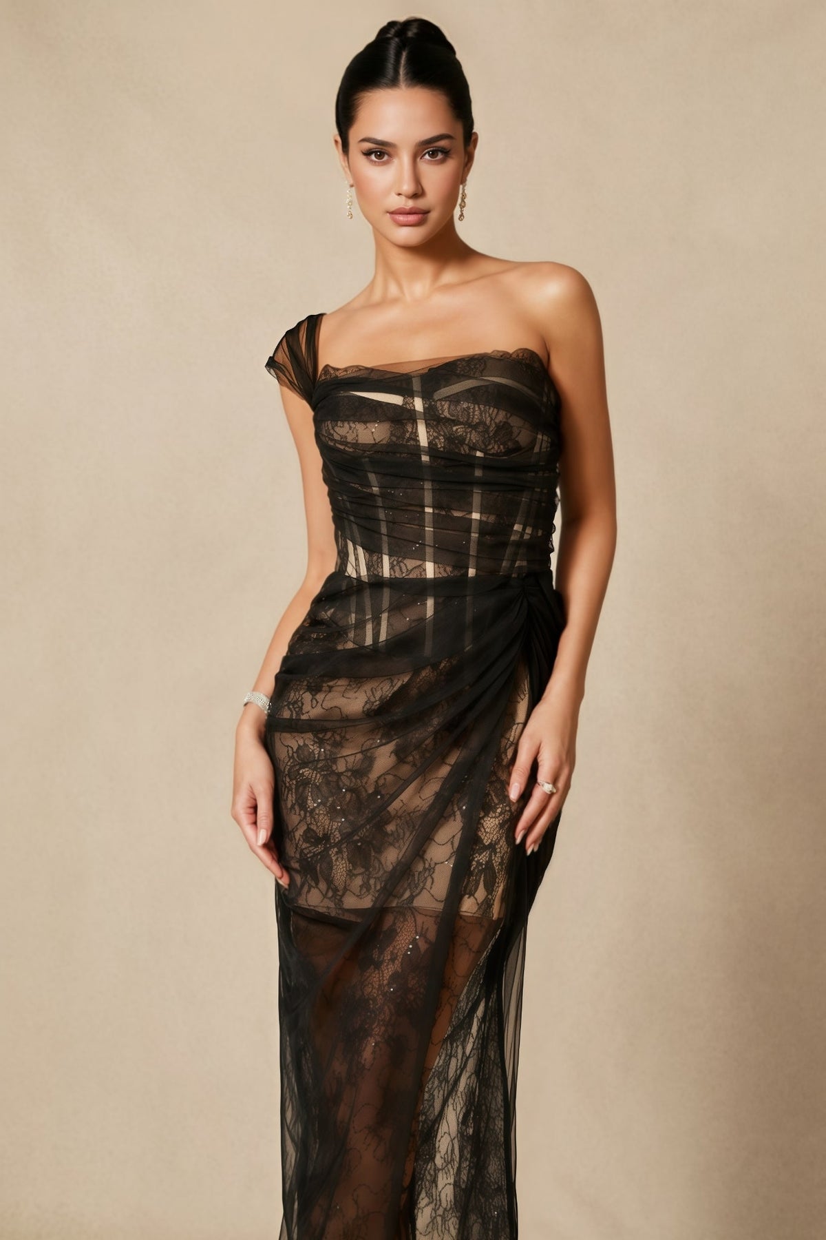 Ezgi One Shoulder Corset Lace Maxi Dress - View 4