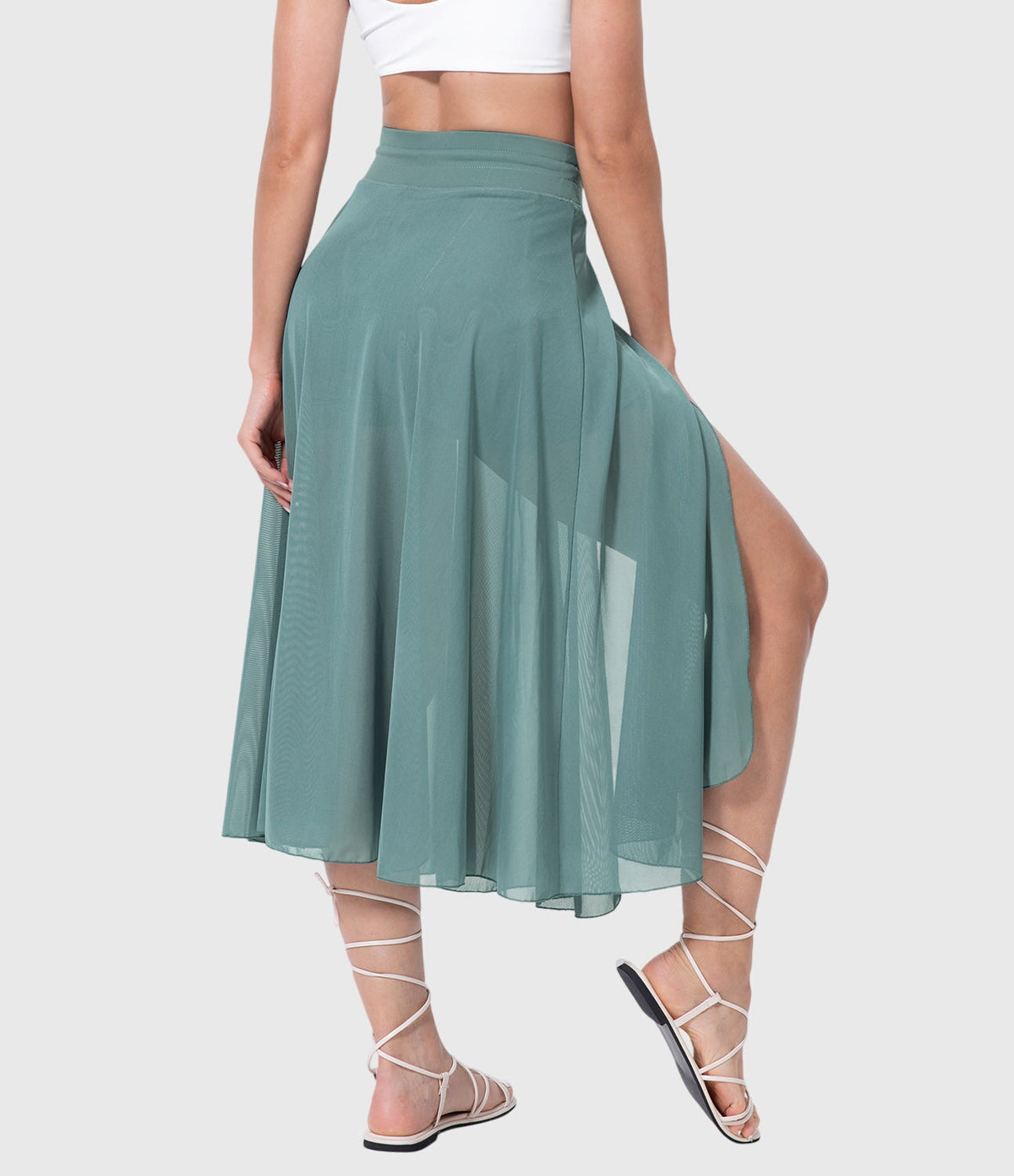 High Waist Drawstring Front Slit A-Line Midi Skirt 4