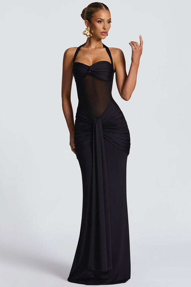Mesh Panel Sash Maxi Dress - View 10