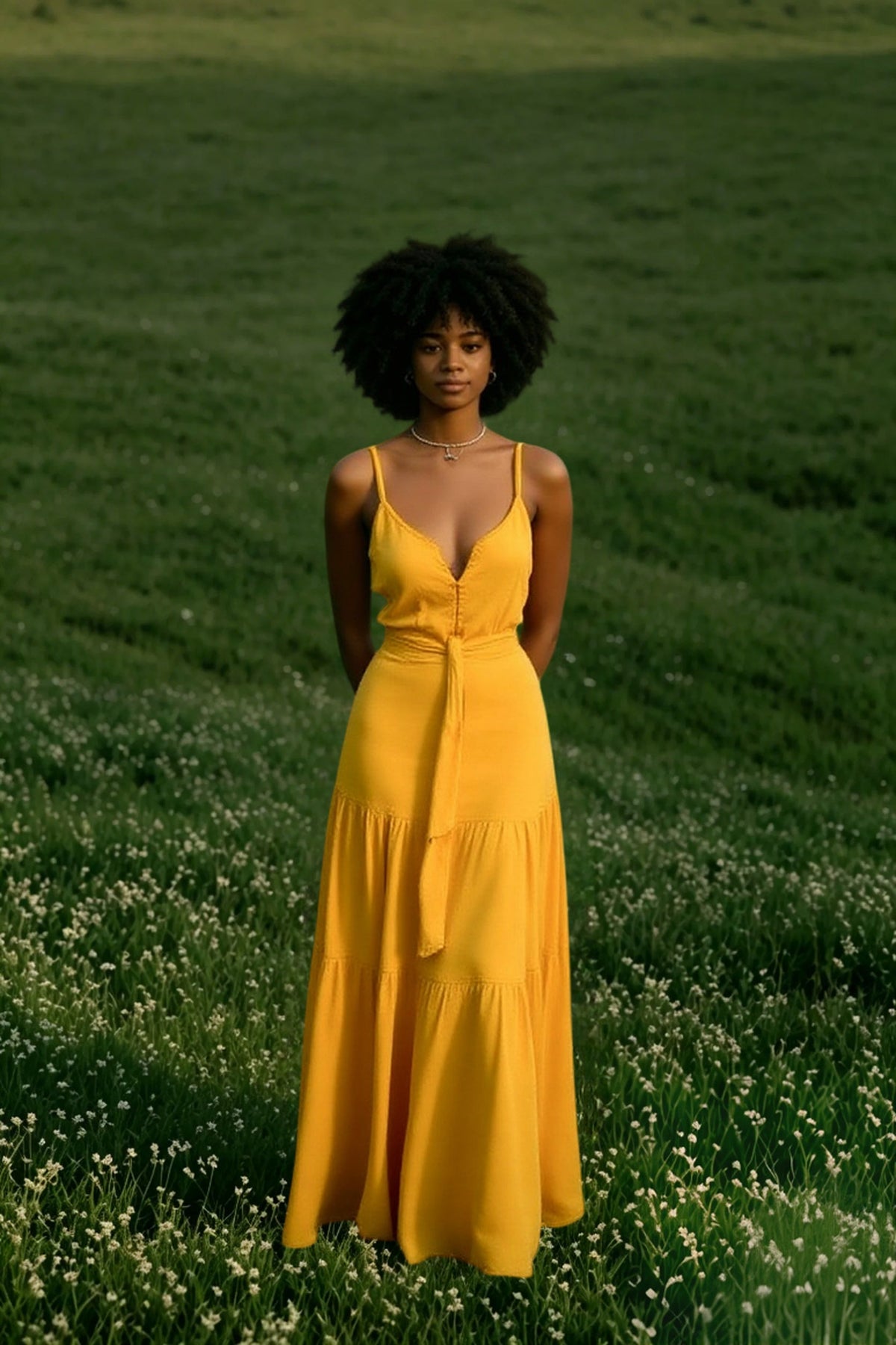 V Neck Tunic Ruffles Maxi Dress
