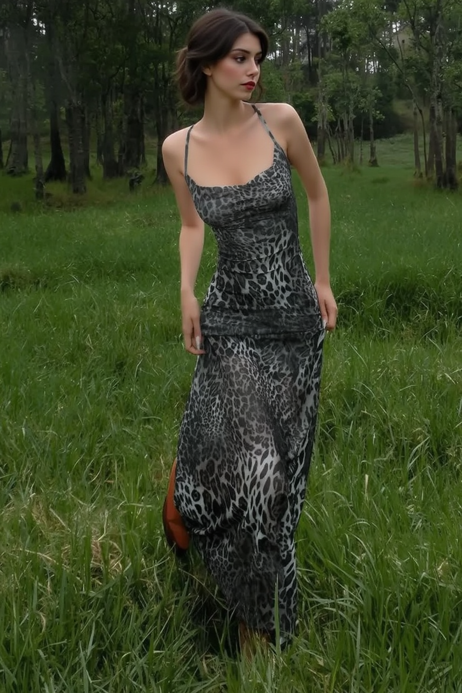 Leopard Backless Cocktail Slip Dress