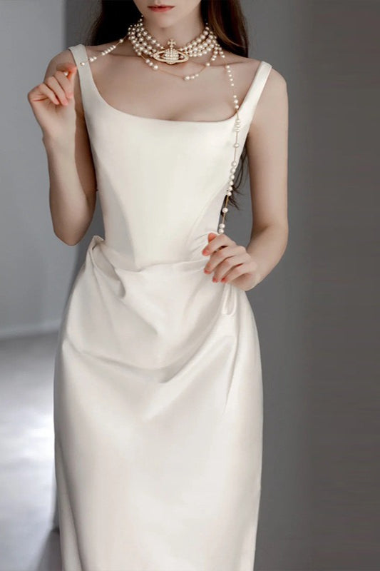 Satin Corset Bodice Wide Strap Draped Skirt Wedding Gown - View 3