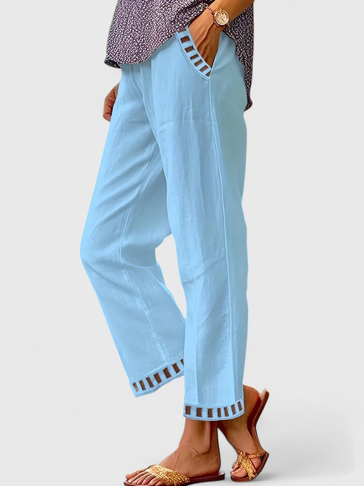 High Waist Ladder Trim Straight Leg Pants 3
