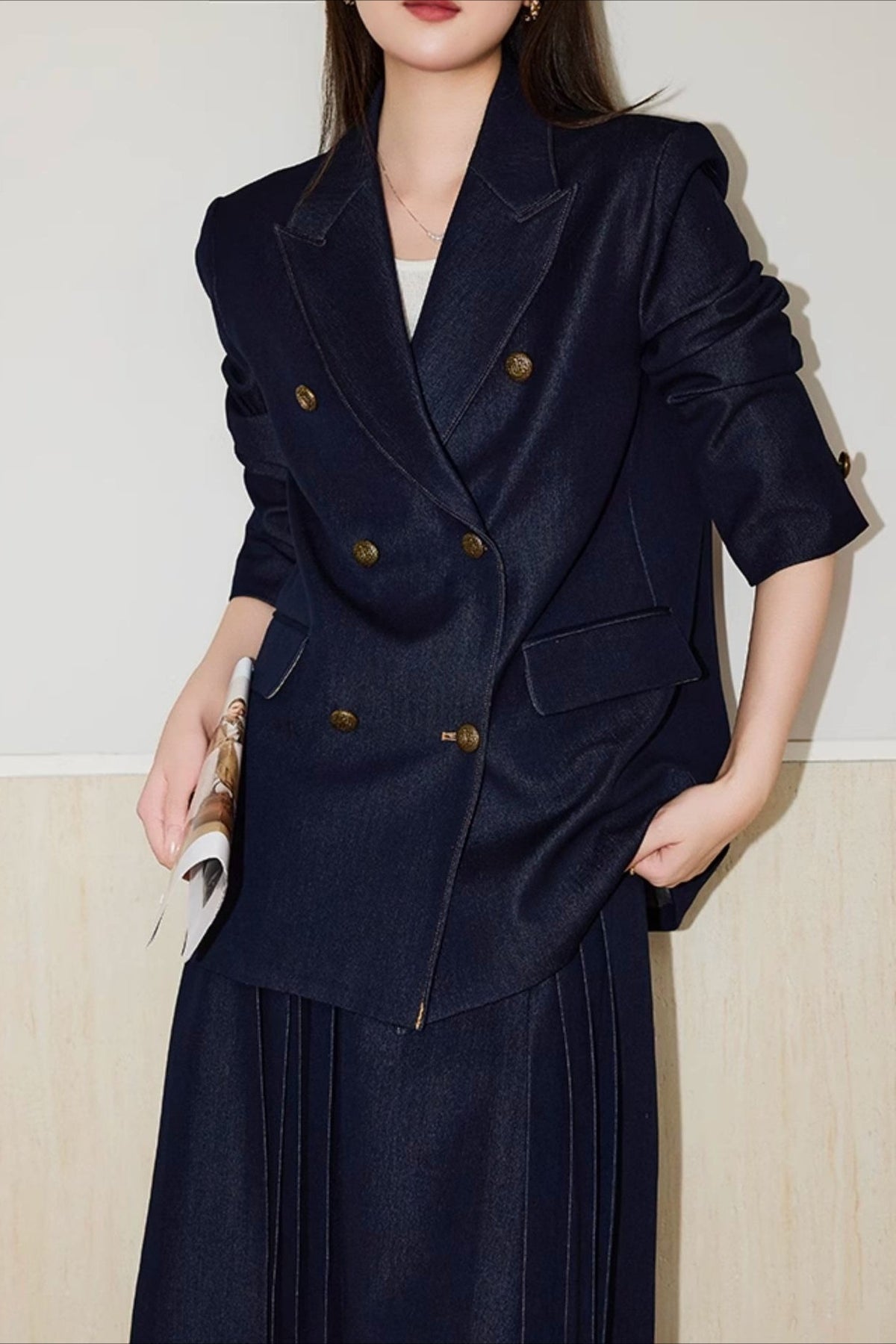 Vintage Inspired Twill Detail Blazer