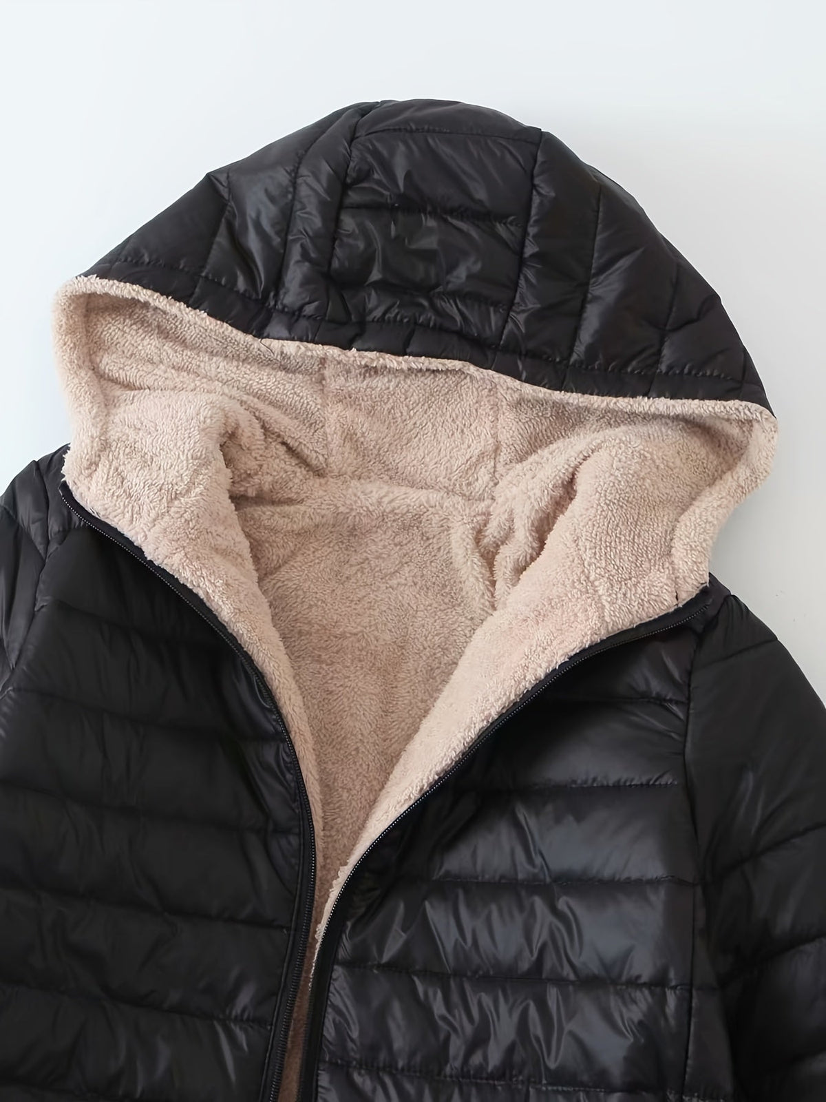 Hooded Fleece Lined Zip Front Longline Puffer Jacket 9