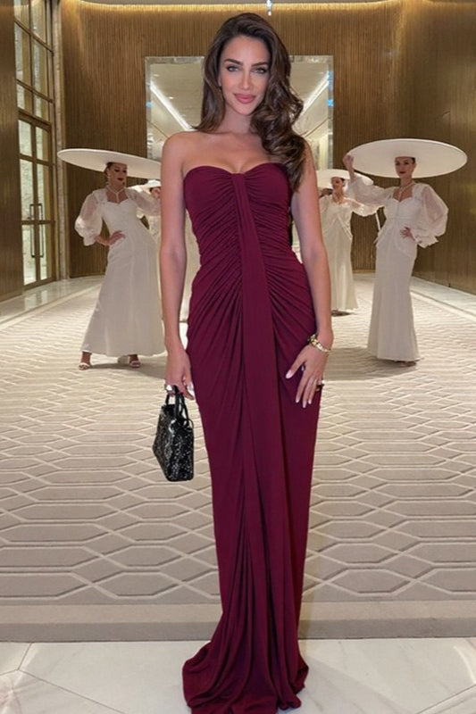 Strapless Sweetheart Ruched Bodycon Maxi Gown - View 8