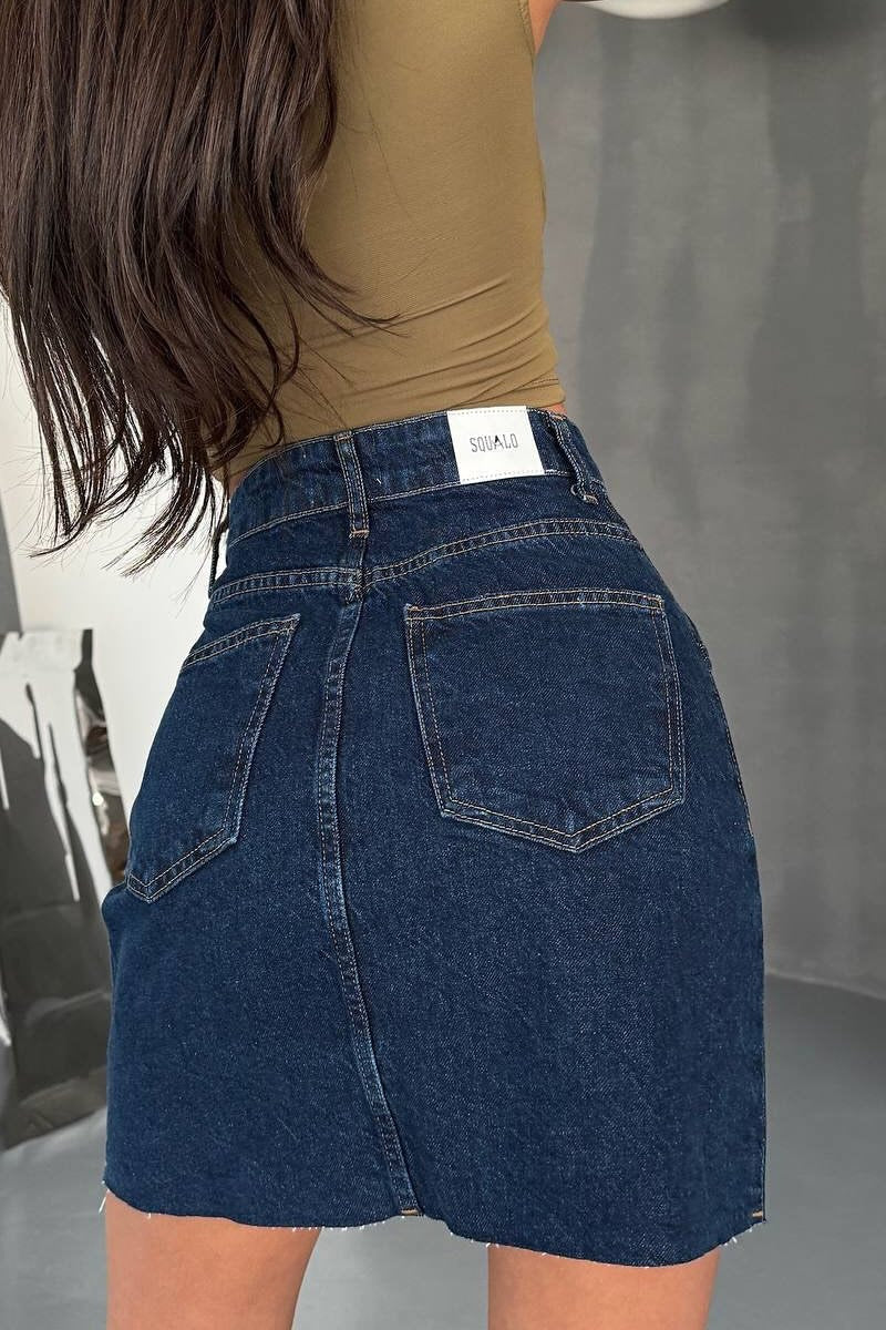 High-Waist Pleated Denim Mini Skort