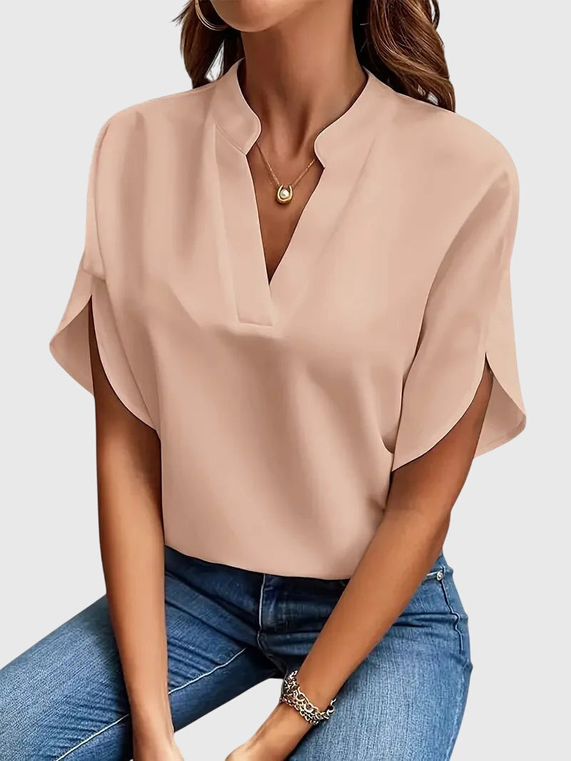 Notch V-Neck Short Sleeve Blouse 9