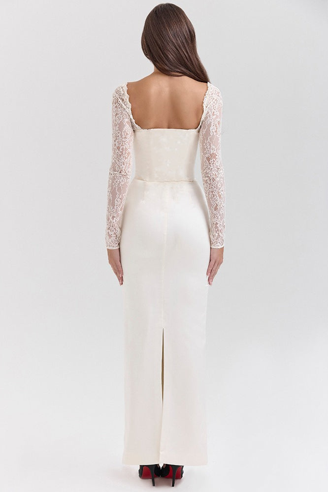 Backless Lace Satin Dress