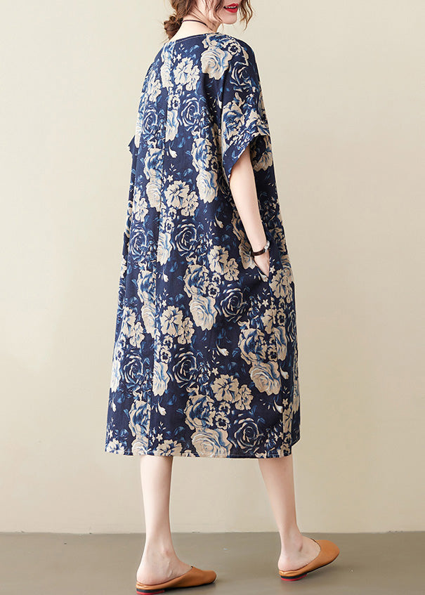 Floral Rose Print Drop Shoulder Short Sleeve Midi Shift Dress - View 4