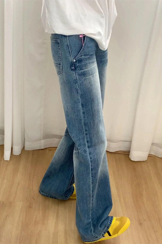 High-Waist Vintage Washed Flared Denim Jeans