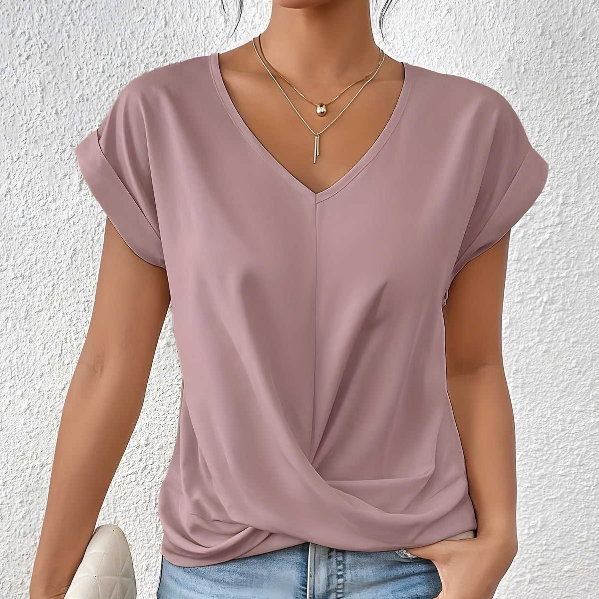 V-Neck Short Sleeve Twist Front Top 2