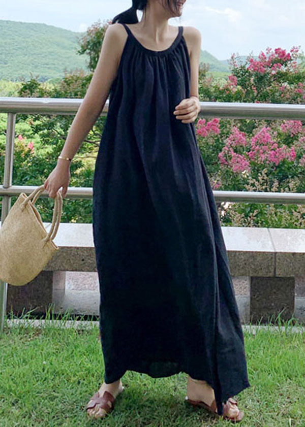 Spaghetti Strap Gathered Neck Oversized A-Line Maxi Dress - View 4