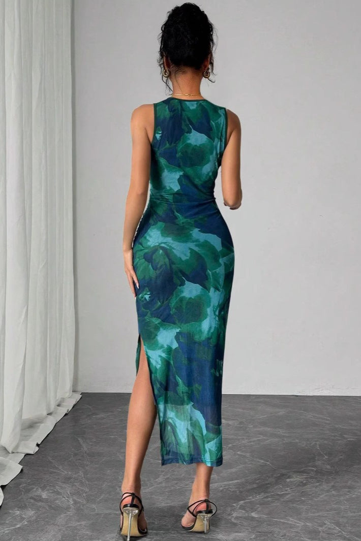 Sleeveless Mesh Printed Maxi Dress - View 2