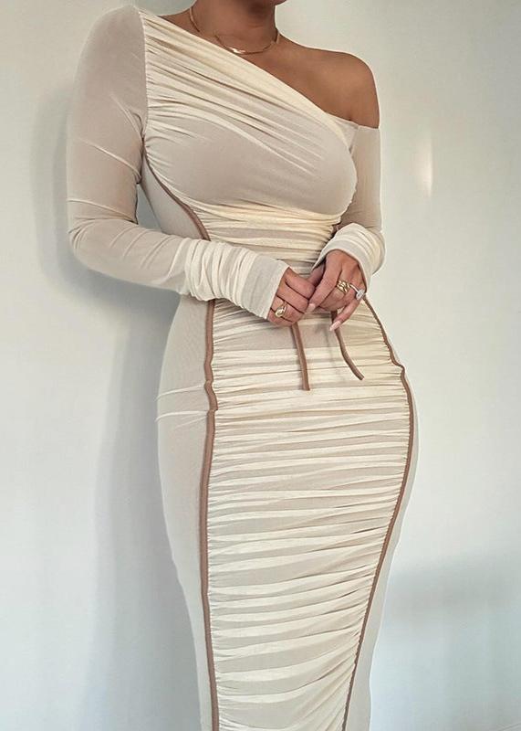 Asymmetrical Elegance Mesh Midi Dress - View 5