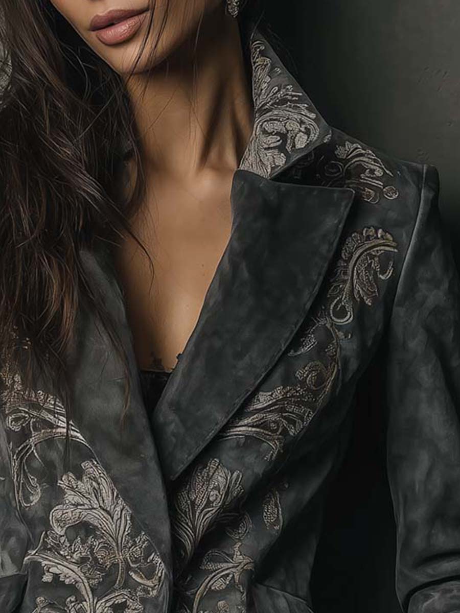 Floral Embossed Suede Look Single Button Blazer 5
