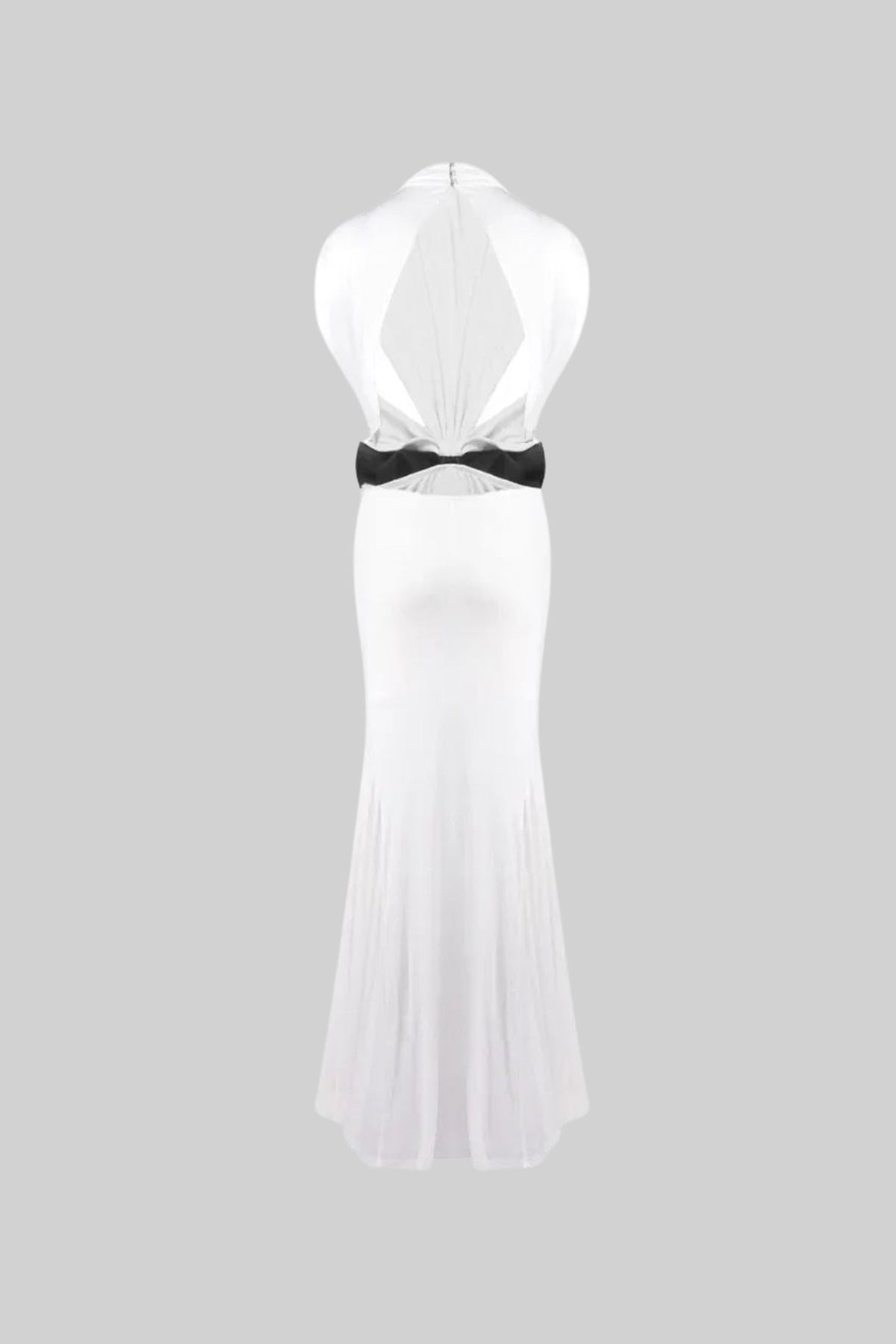 Mock Neck Cut Out Bow Draped Column Maxi Gown - View 4