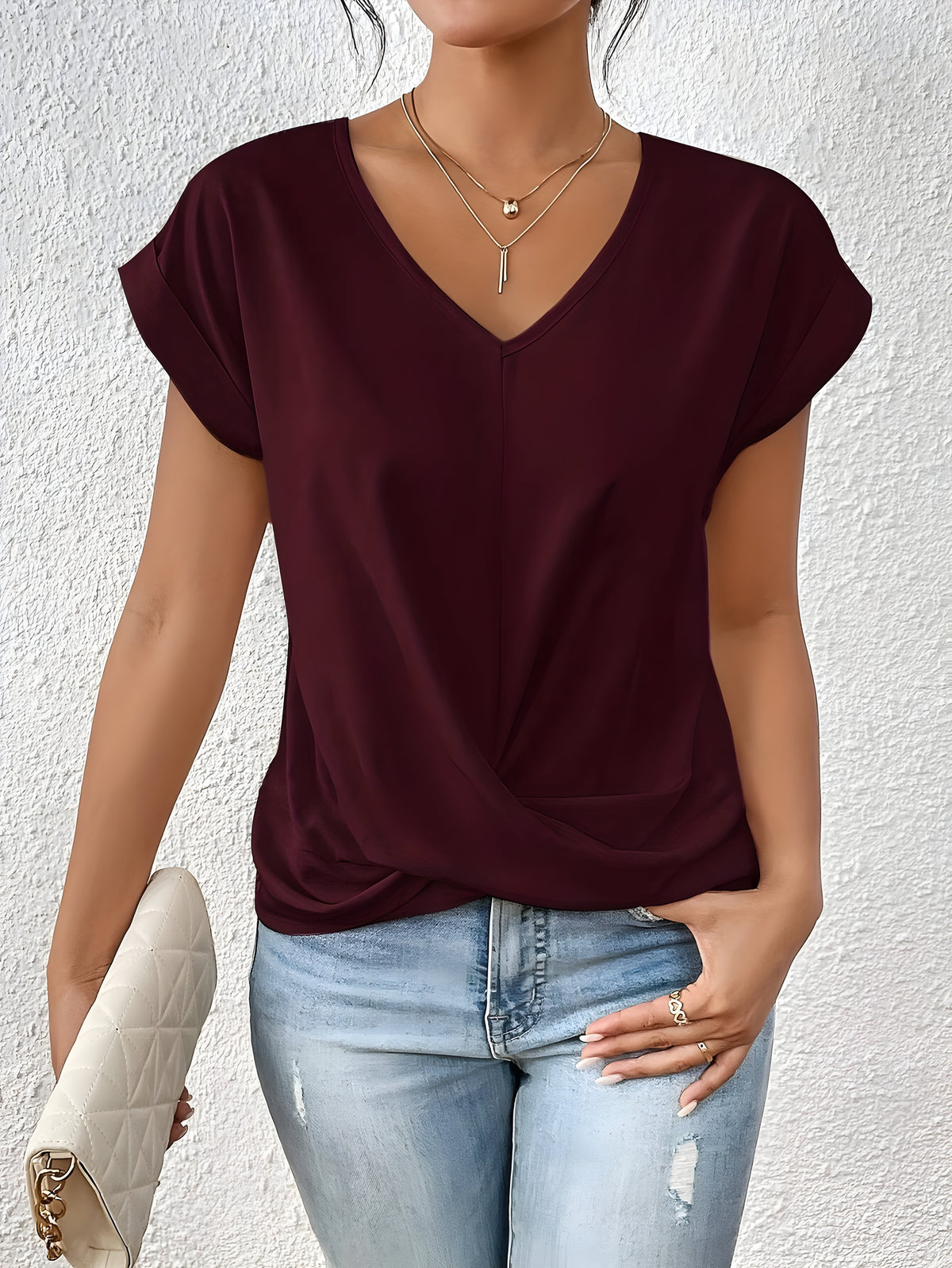 V-Neck Short Sleeve Twist Front Top 7