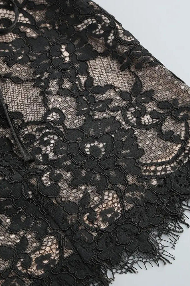 Strapless Corset Lace Eyelash Trim Asymmetrical Drape Mini Dress - View 7