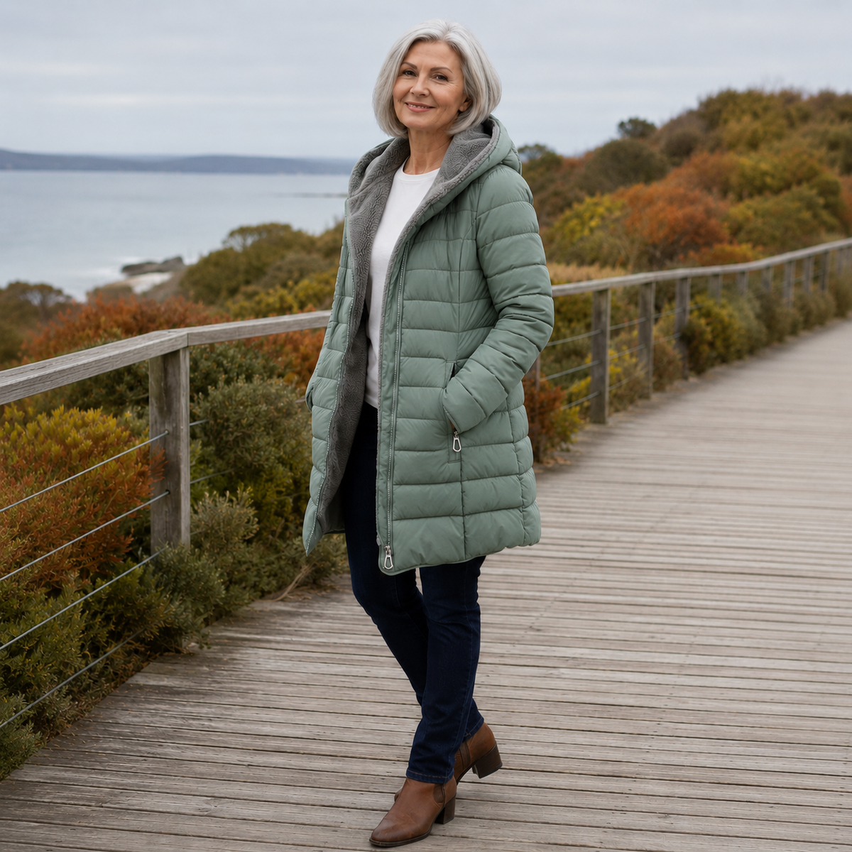 Faux Fur Hooded Quilted Longline Puffer Coat 15